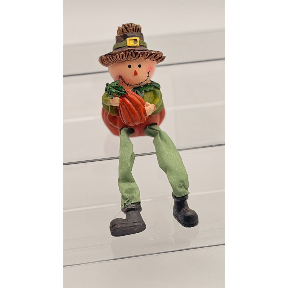 Fall Scarecrow Shelf Sitter Figurine Dangle Legs Autumn Pumpkin Decor 8.5in